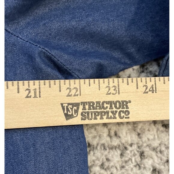 Blair Large Blue Denim Embroidered Button‎ Top Cardinals Birds Pockets Roll Tab - Picture 5 of 9